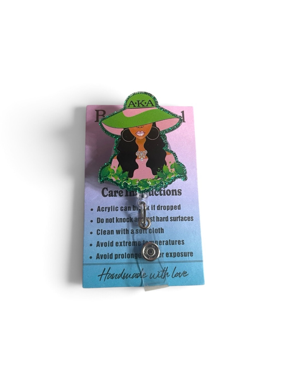 AKA Green Hat Acrylic Badge Reel - Stylish ID Holder